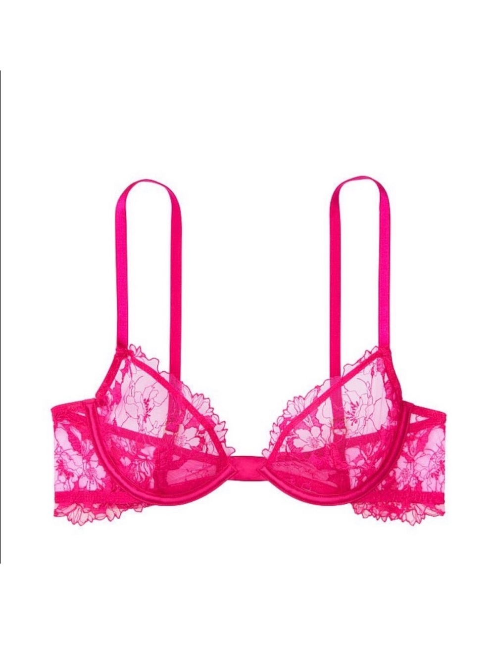Victoria’s Secret Neon Pink Floral Lace Underwear Demi bra